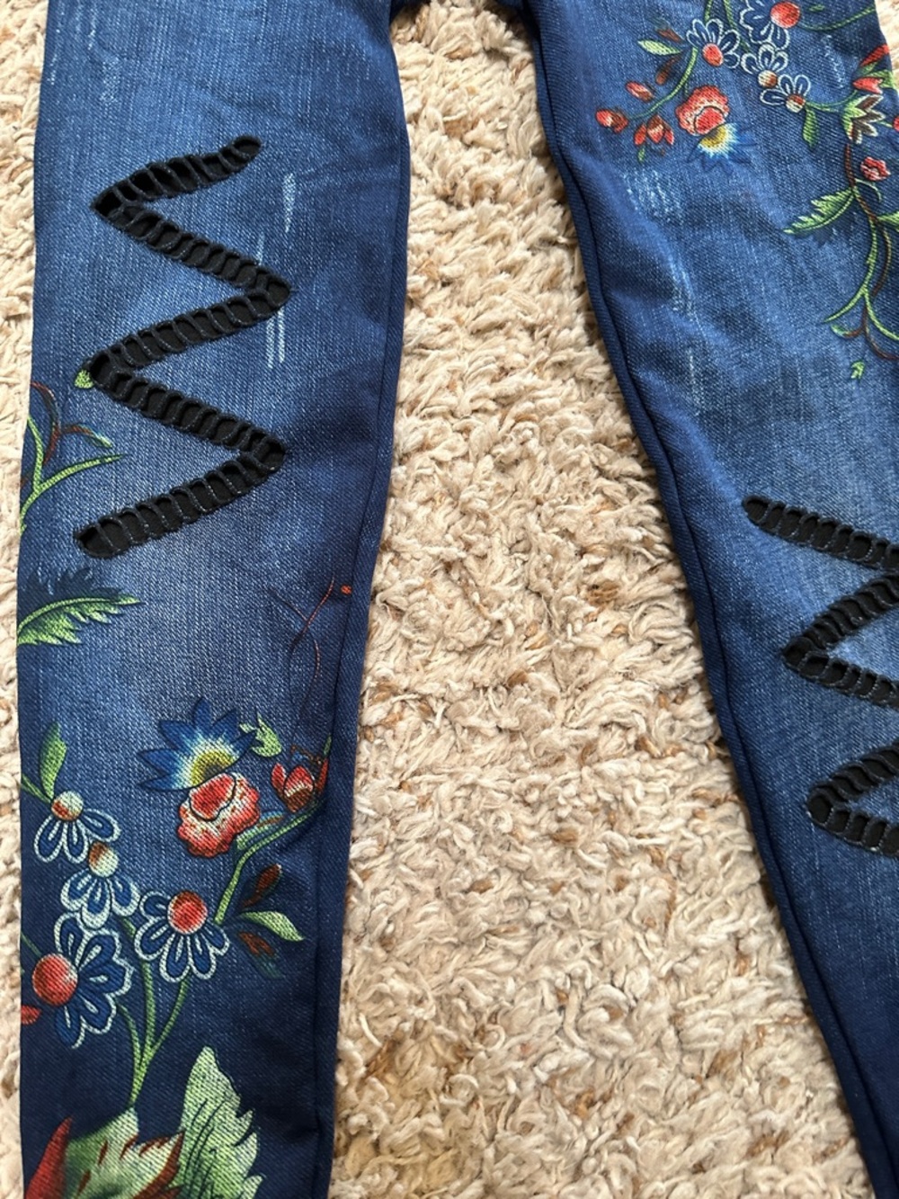 Floral Embroidered Dark Blue Women’s Jeggings - Stretch Fit - Picture 2 of 4